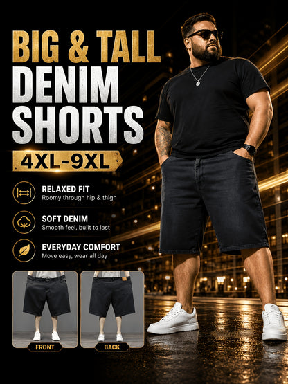Men'S Big And Tall Clothing Black Denim Shorts, Loose Fit Everyday Jean Shorts with Deep Pockets, Plus Size