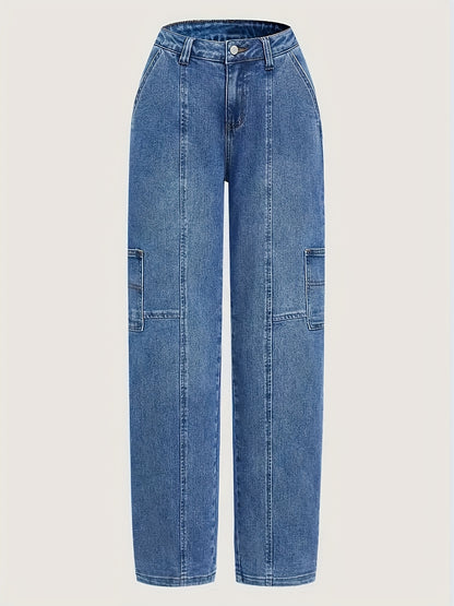 HME New Autumn/Winter Women's Stretch Flare Jeans, Heavy-Duty Washed Vintage Blue, Casual Versatile Pencil Pouch Style, Vintage Women's Denim Pants (No Top Accessories)