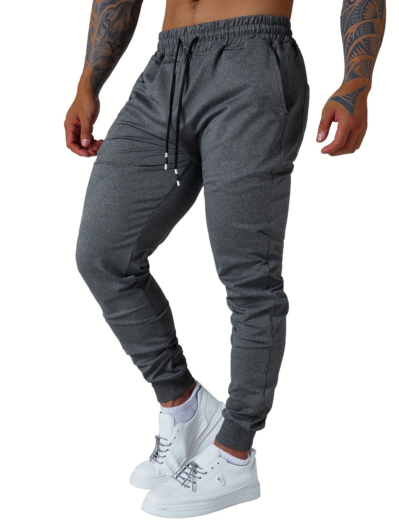 3pcs Men's Jogger Sweatpants - Ultra-Elastic Gym Pants with Deep Side Pockets, Mid-Rise Athletic Workout Bottoms, Solid Color Casual & Training Wear, Machine Washable (Regular Fit) - Bulk Pack for Running, Gym, Everyday Use - Easy Care &