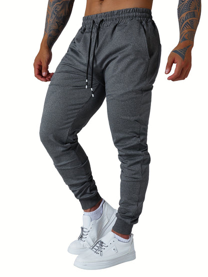 3pcs Men's Jogger Sweatpants - Ultra-Elastic Gym Pants with Deep Side Pockets, Mid-Rise Athletic Workout Bottoms, Solid Color Casual & Training Wear, Machine Washable (Regular Fit) - Bulk Pack for Running, Gym, Everyday Use - Easy Care &