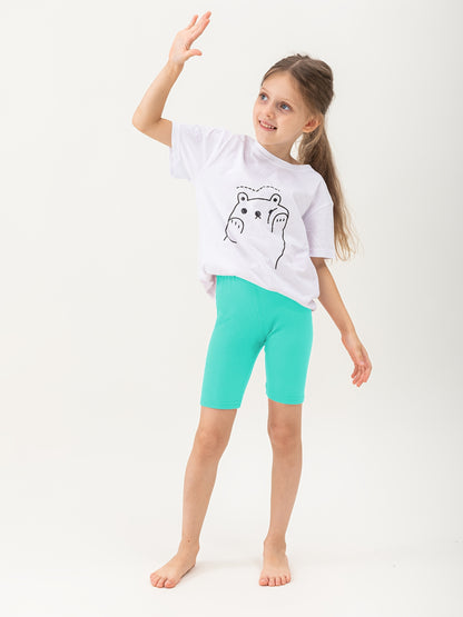 10pcs Bermuda Random Print Girls' Stretchy Soft Polyester/Spandex Blend Flat Waist Shorts - Versatile And Comfortable Casual Wear for Spring/Summer/Fall, for Outdoor