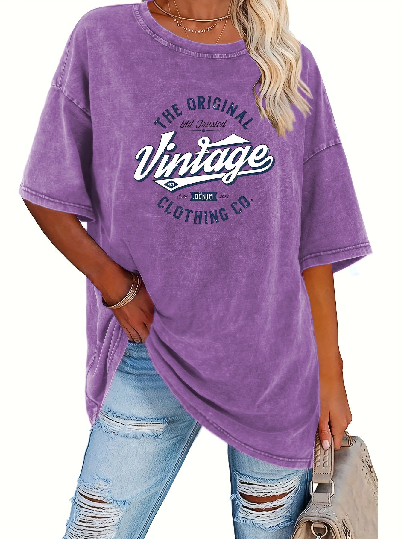 Vintage Style Women'S T-Shirt - 230G Heavyweight, Round Neck, Short Sleeves, Retro Urban Fashion, Machine Washable, Ideal for Casual Spring/Summer Outfits, Relaxed Fit Tee