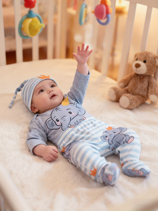 Baby & Toddler Outfit Set – Baby Grey Polyester Printed Striped Jumpsuit – Grey option – main product image