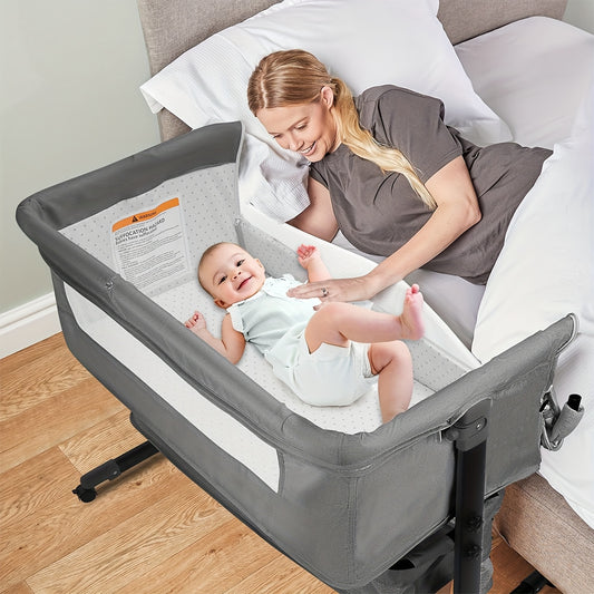 Baby Bassinet - Adjustable Bedside Basinet Height – Gray option – main product image