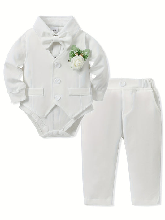 Baby Boy Bow Detail Outfit Set - Long Sleeve – White option – main product image