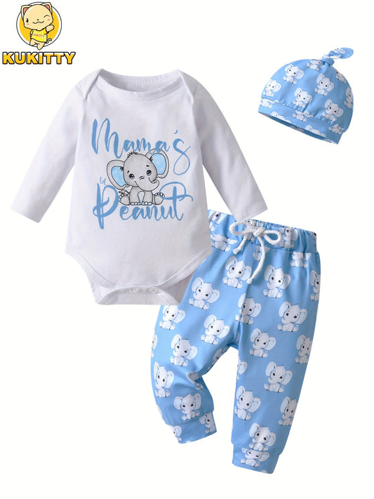 Baby Boys Outfit Set - 3-Piece Cartoon Print Long Sleeve – Blue option – main product image