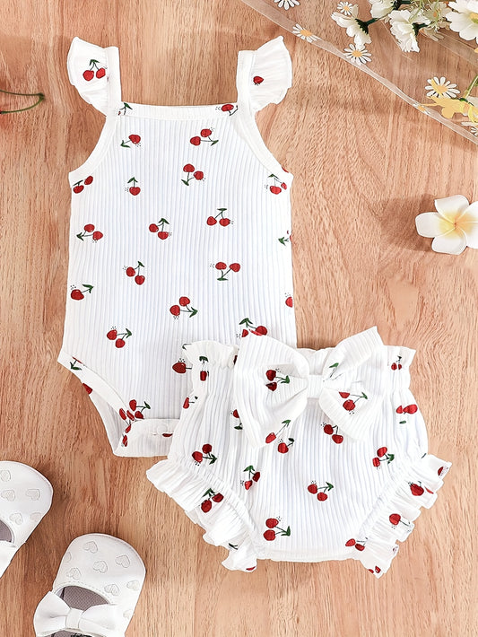 Baby Girl Bow Detail Outfit Set - Spring – White option – main product image