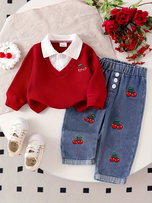 Baby Girl Casual Outfit Set - Long Sleeve Fall – Red option – main product image