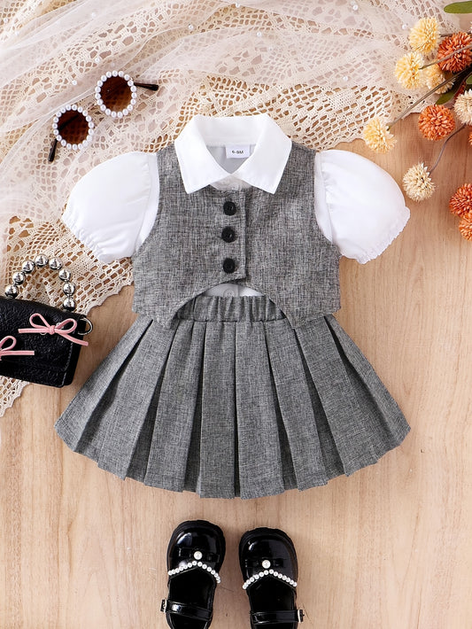 Baby Girl Casual Outfit Set - Short Sleeve – Gray option – main product image