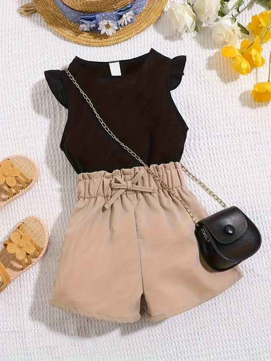 Baby Girl Casual Outfit Set - Sleeveless Summer 5349 – Black option – main product image