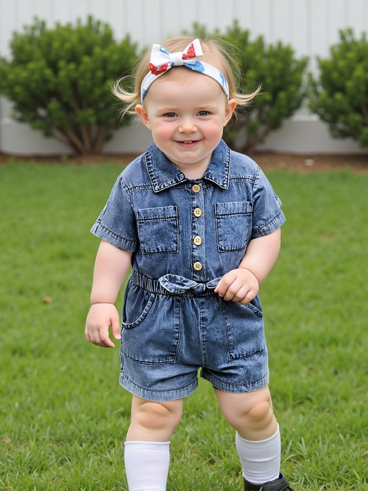 Baby Girl Denim Overalls - Short Sleeve – main product image