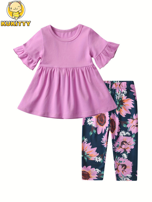 Baby Girl Floral Outfit Set – Blue option – main product image
