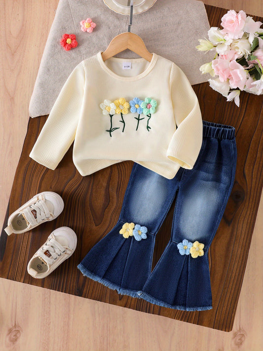 Baby Girl Floral Outfit Set - Long Sleeve Fall – Apricot option – main product image