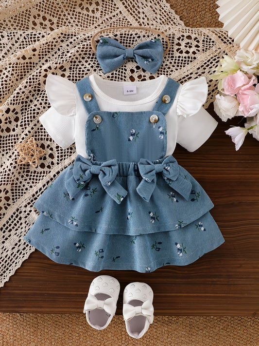 Baby Girl Floral Outfit Set - Short Sleeve Summer – Blue option – main product image
