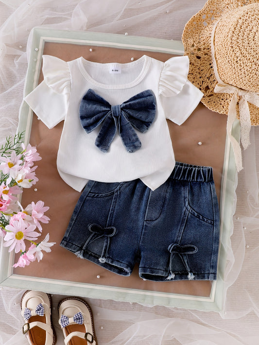 Baby Girl Floral Outfit Set - Summer – White option – main product image