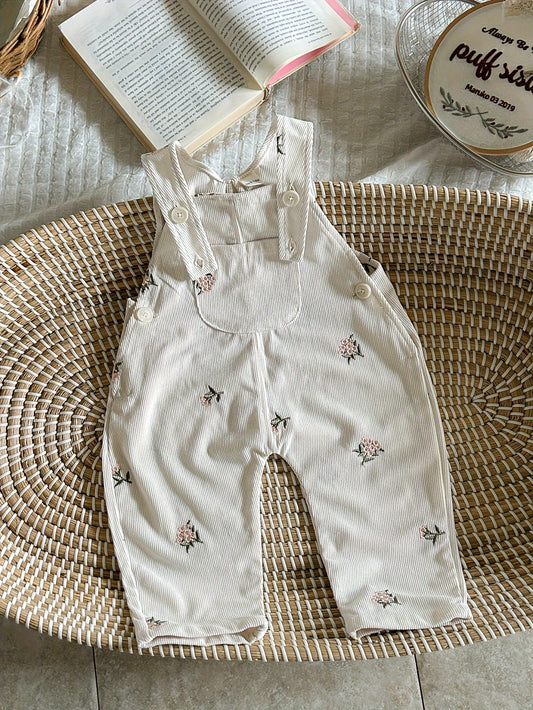 Baby Girl Floral Overalls - Embroidered Pocket Romper – main product image
