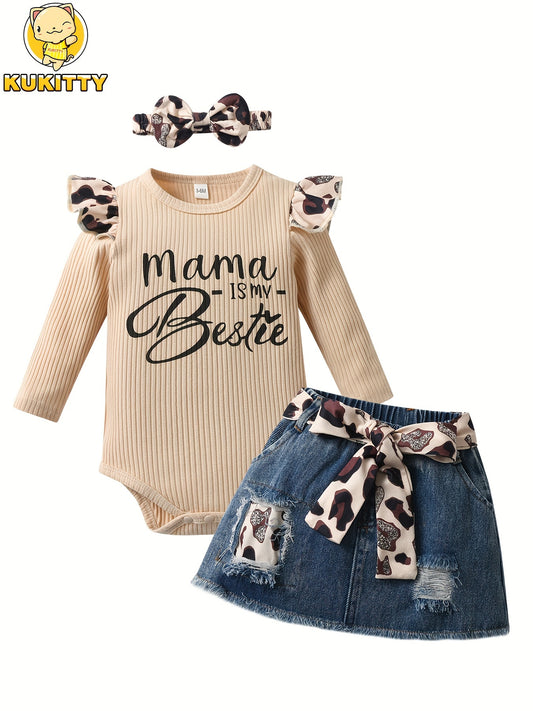 Baby Girl Graphic Outfit Set - Long Sleeve – Khaki option – main product image