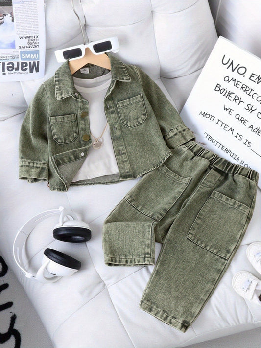 Baby Girls' Denim Jacket & Pants Set - 2-Piece – Blue option – main product image