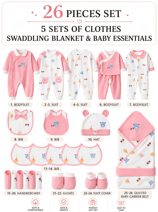 Baby Girls Outfit Set - 27-Piece Long Sleeve – Pink option – main product image