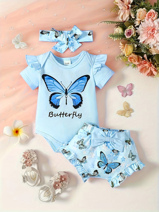 Baby Girls Outfit Set - Butterfly Print – Blue option – main product image