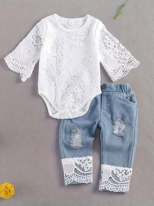 Baby Girls Outfit Set - Denim-Look Lace – main product image
