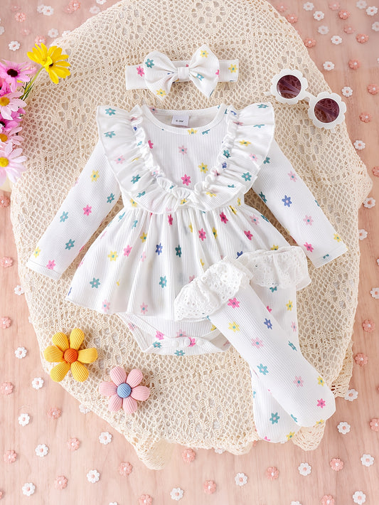 Baby Girls Outfit Set - Floral Lace Trim – main product image