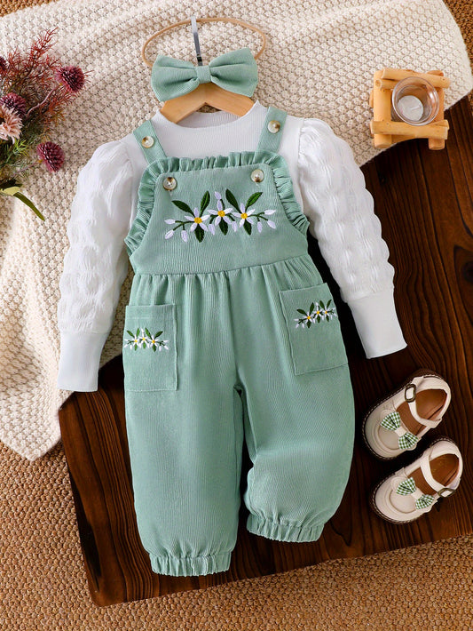 Baby Girls Outfit Set - Floral Long Sleeve – Green option – main product image