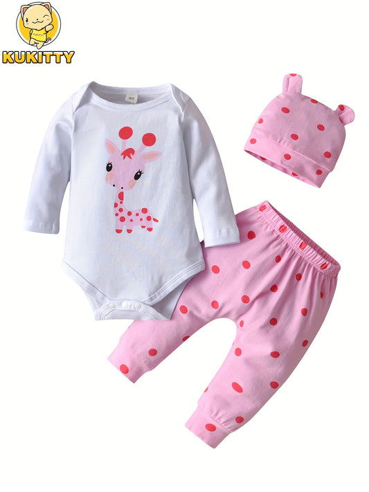 Baby Girls Outfit Set - Giraffe Print Long Sleeve – Yellow option – main product image