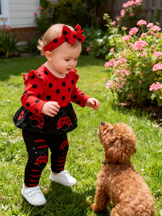 Baby Girls Outfit Set - Graphic Long Sleeve – Red option – main product image