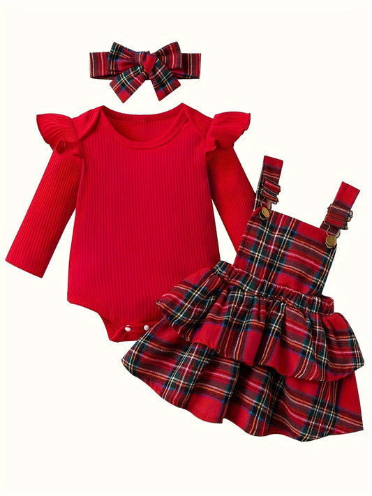 Baby Girls Outfit Set - Long Sleeve – Red / Dark Green – Red option – main product image