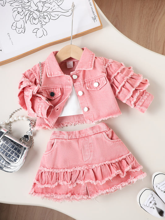 Baby Girls' Ruffle Denim Jacket & Skort Set - 2-Piece – main product image