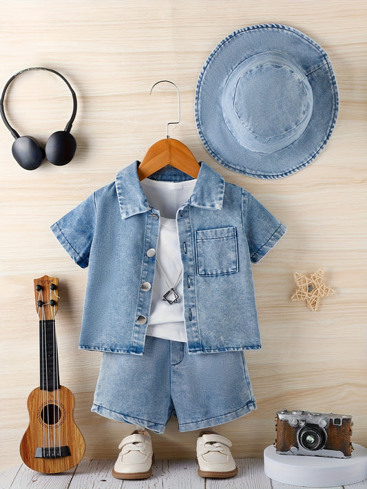 Baby Outfit Set - Denim-Look Short Sleeve – Blue option – main product image