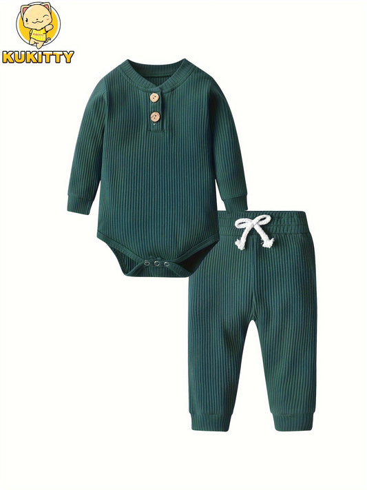 Baby Solid Color Outfit Set - Long Sleeve – White option – main product image