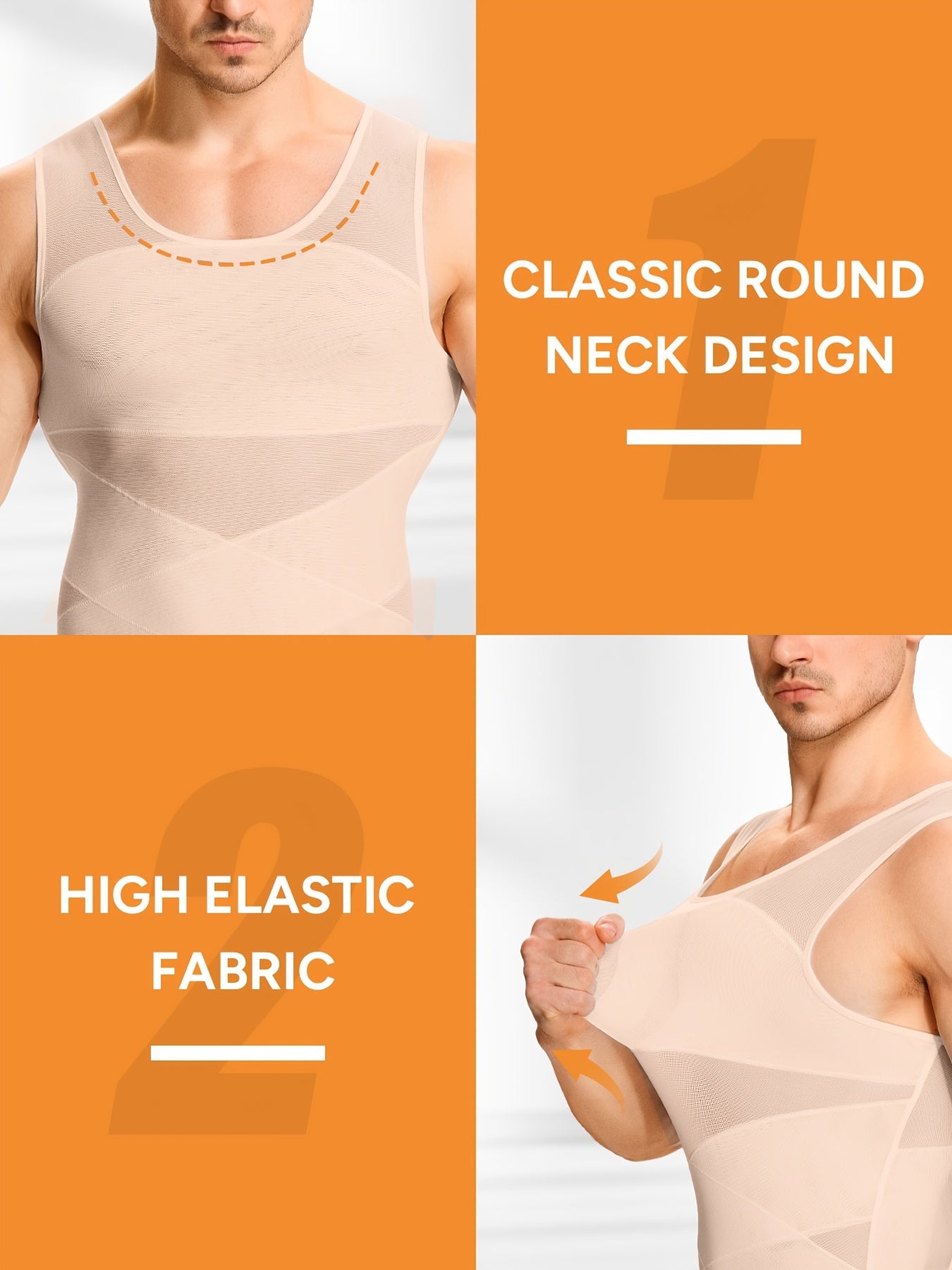 Men's High-Elasticity Compression Tank Top - Breathable Tummy Control Shirt with Semi-Sheer -Back, Tight-Fit Sleeveless Shirt Suitable for Gym, Postpartum & Body Shaping, Year-Round Wear