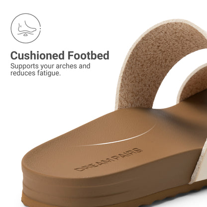 Women's Open Toe Slides Sandals Comfortable Support Footbed Two Strap Slip-on Fashion Casual Beach Vacation Lightweight Flat Sandals Summer for Women