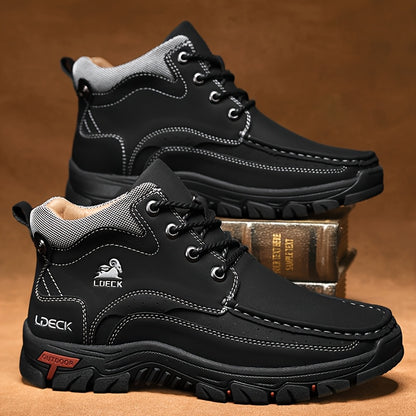 LDECK Men'S Fashion Sneakers Chukka Boots | Breathable, Non-slip, Mid-top Genuine Leather with Fabric Inner, Rubber Sole, Round Toe, Lace Closure | Perfect for Casual, Daily, Work, Office, All-season