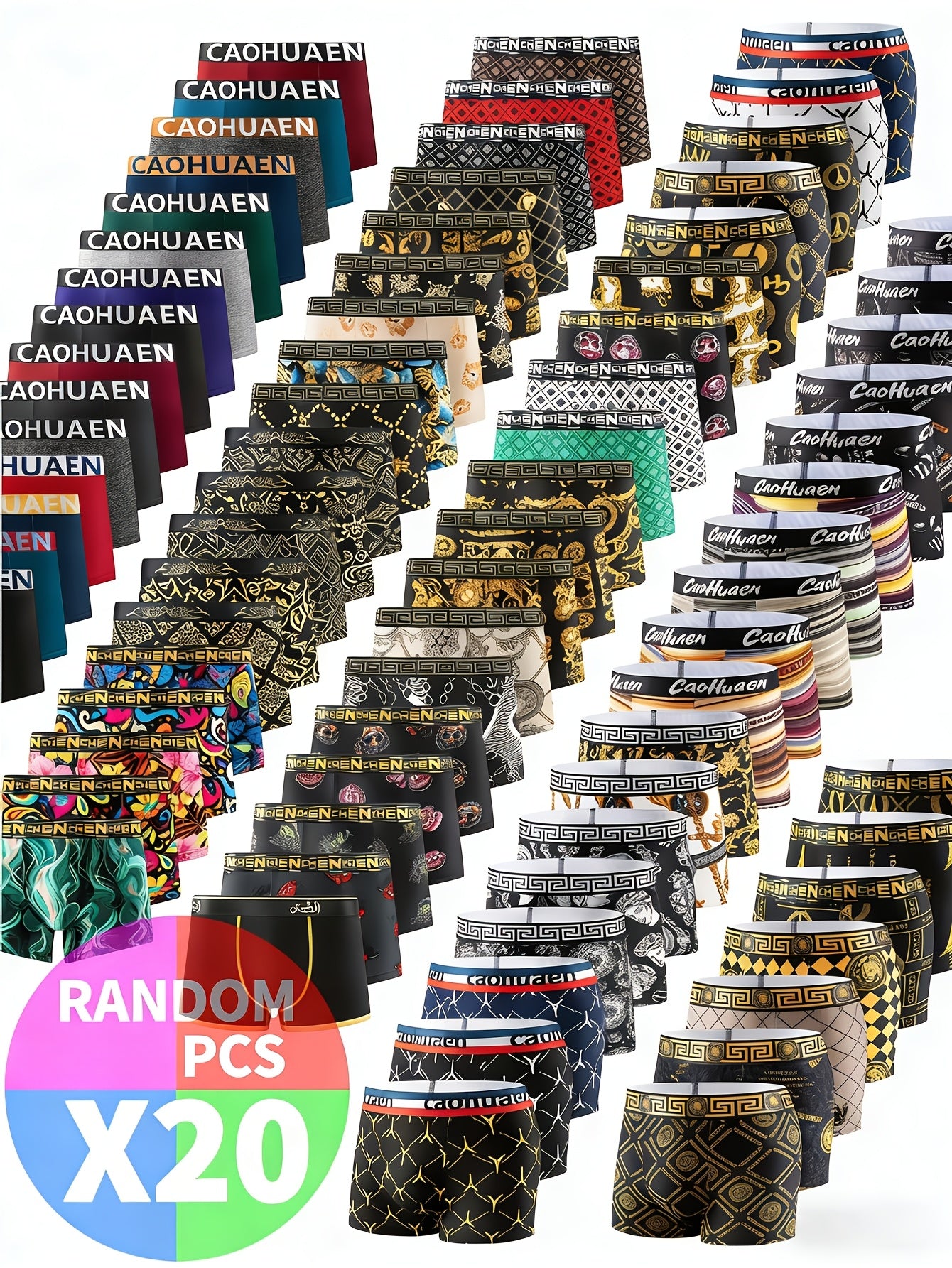 Men'S Stretch Boxer Briefs 20-Pack Random Patterns Breathable Underpants