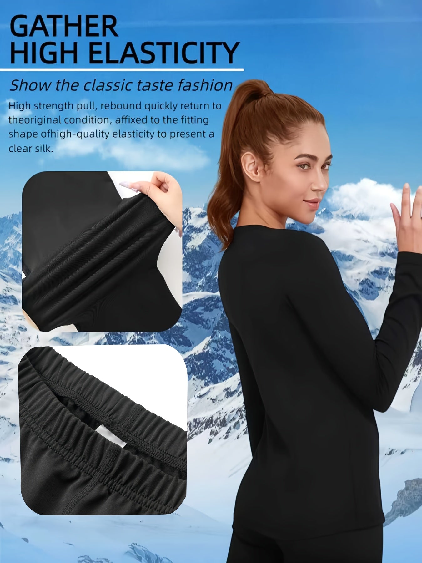 2pcs Women's Thermal Underwear Set, -Lined Leggings Compression Thermal Sleepwear, Loungewear & Activewear Base Layer Set Perfect for Winter Sports, Outdoor Adventures, And Everyday Casual Wear Ideal for Skiing, Yoga, And Cycling