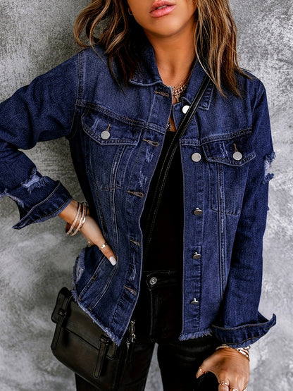 Women's Medium Blue Denim Oversized Denim Jacket - product view 13