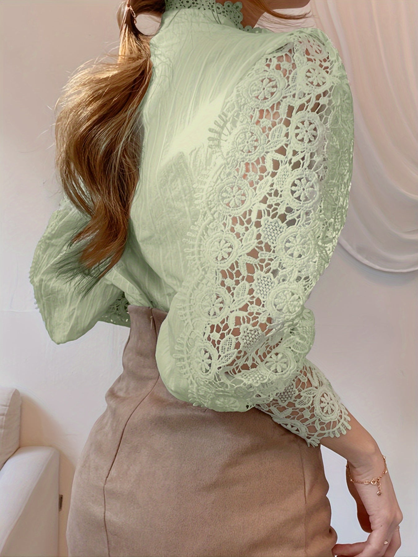 Women's Dark Green Lace Shirt - product view 31