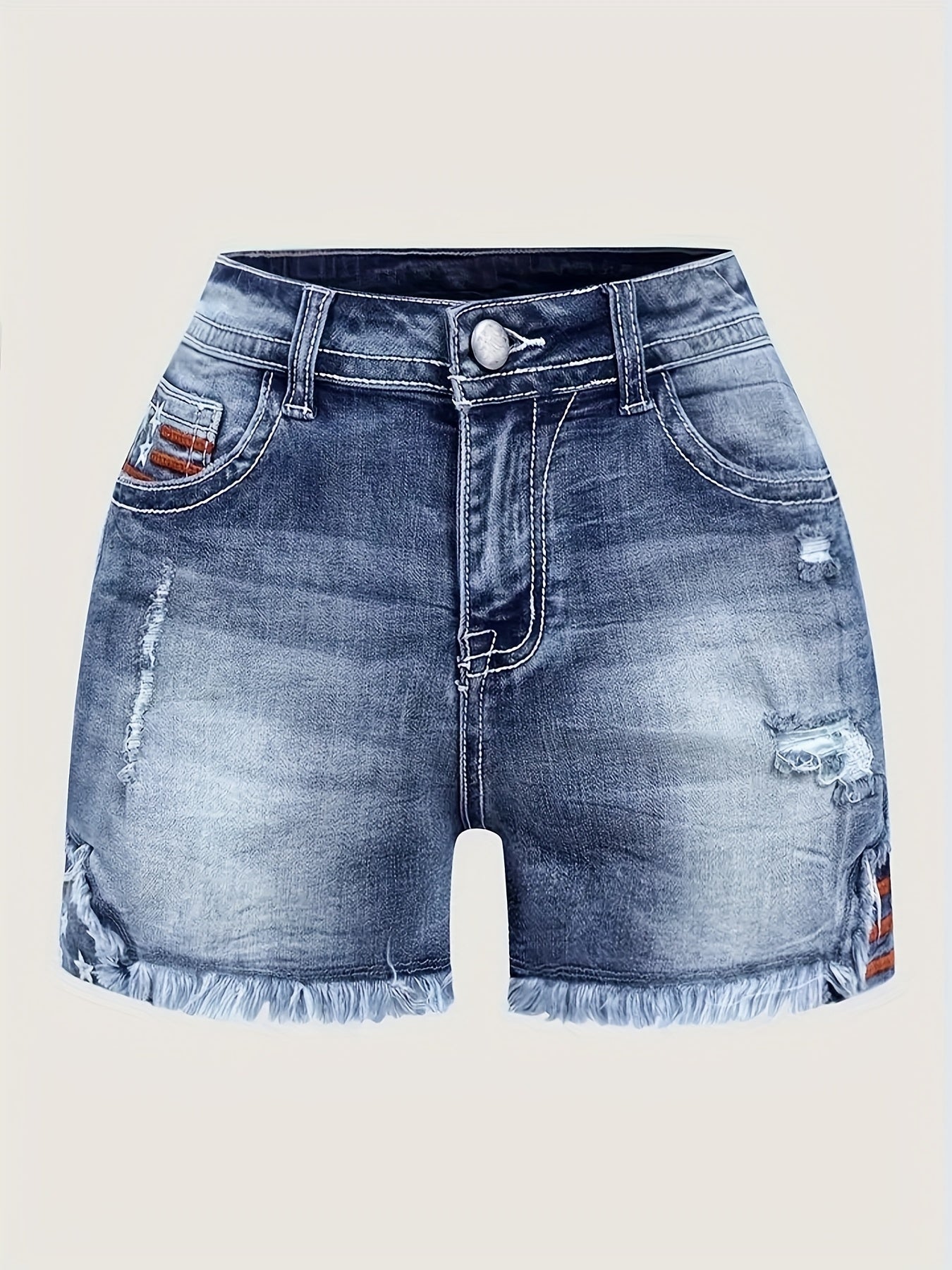 [HME]Flag- Fashionable Stretch Denim Shorts, A Must-have Item for Summer. Simple, Versatile, Fashionable And Elegant. Mid-to-high Waist Design for A Hip-lifting Effect. Two Colors to Choose From. Summer Women's Hot Pants