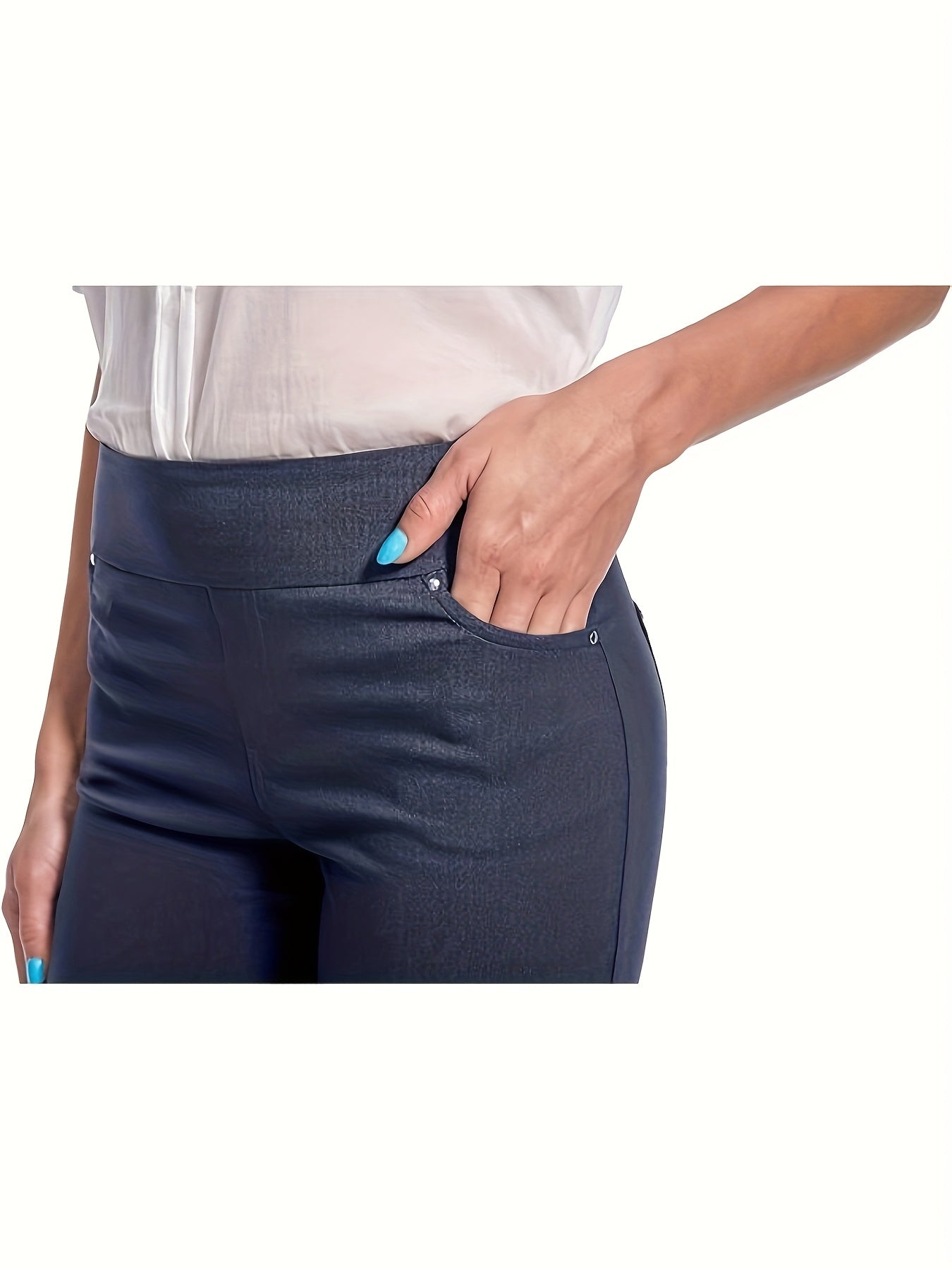 Women's Stretchy Pull On Bermuda Shorts High Waist Office to Vacation Pants, Non See Through Fabric, Machine Washable with 5 Pockets & Cuffed Hem for Everyday, Formal Events Elegant Casual All Season Shorts