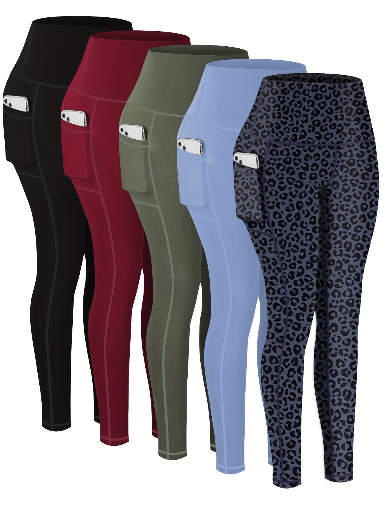 2026 5-Pack Plus Size Sports Leggings For Women, High-Waisted Cropped Yoga Pants With Pockets, Fitness Running Compression Tights, Game Day Fan Gear for Football and All Fans