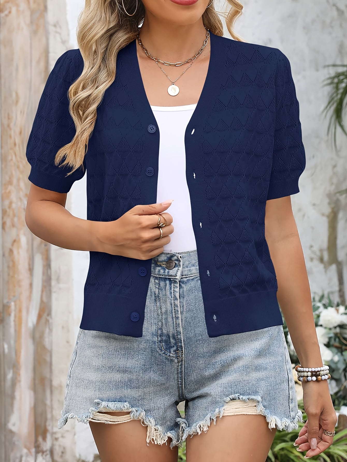 Lightweight Crocheted Short Cardigan for Women Featuring Puff Sleeves; a Breathable, Comfy, And Versatile Top Ideal for Spring And Summer