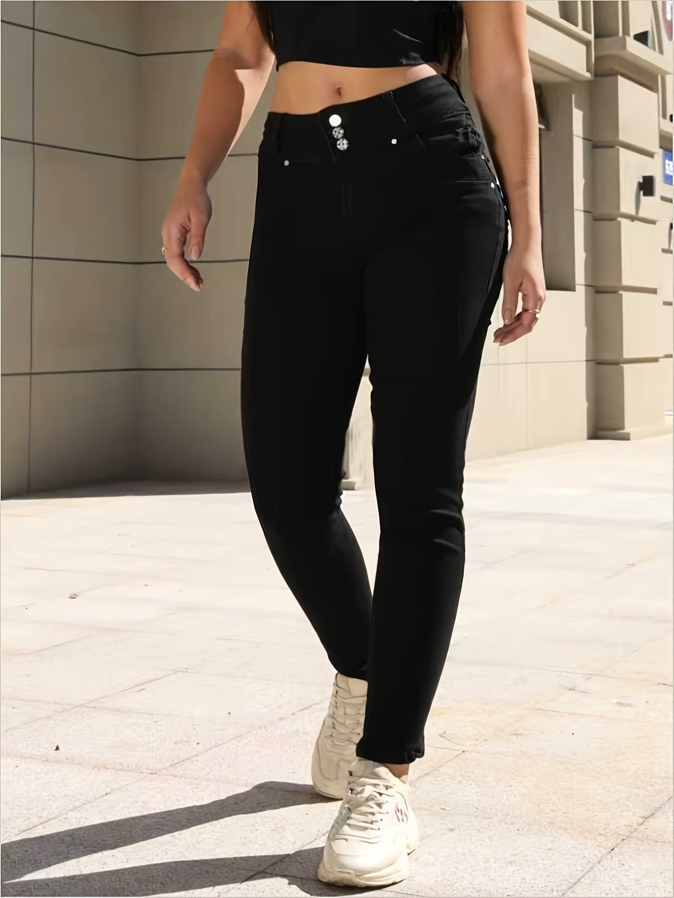 Classic Black High Waist Skinny Jeans | Front Button, Elastic, Slim Fit, Hip Lifting, Fashionable and Tight Fitting Women'S Jeans with Pocket Craftsmanship