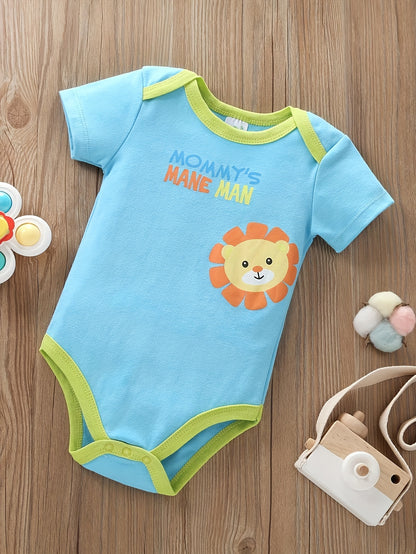 5pcs Random Set Of Baby Boy Triangle Rompers, Short-sleeved Rompers with Cute Cartoon Prints, Made Of Pure Cotton, Suitable for Outdoor Wear., Perfect for Outdoor
