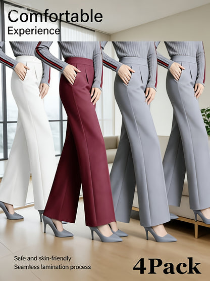 4 Pack, Dress Pants for Women Women'S High Waisted Wide Leg Business Casual Trousers with Pockets, Stretchy Comfortable Work Pants for Office, Commute, Daily Wear, Skin-Friendly Seamless Ladies Straight Leg Pa 4-Way Stretch Women'S Suit Pants