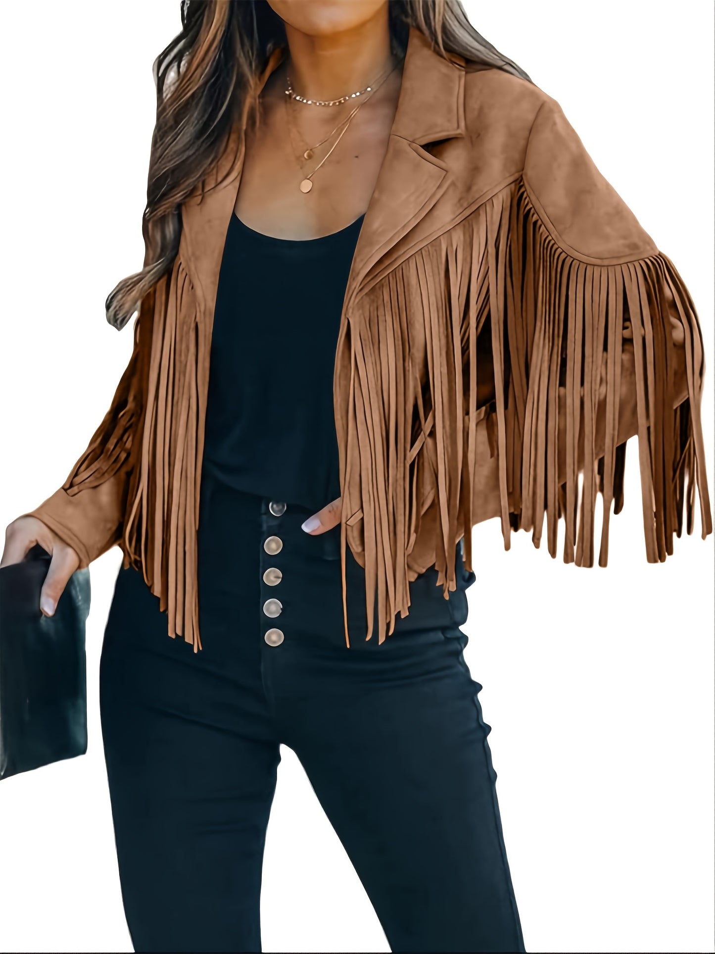 Faux Jacket Women Tassel Motorcycle Fringe Cropped Coats 2026 Spring Western Outfit Trendy Fall Long Sleeve Cowgirl Outfits Cardigan Jackets