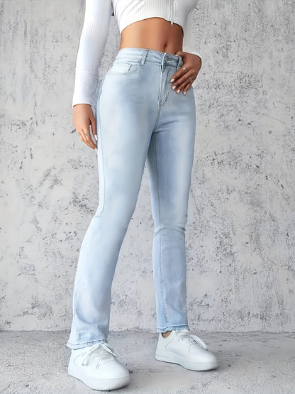 Women's High-waisted Skinny Jeans - Classic Blue, Elastic Texture, Zipper Fly, Tote Bag, Casual All Season Wear, Casual Wear | Skinny Jeans | Zipper Fly Jeans