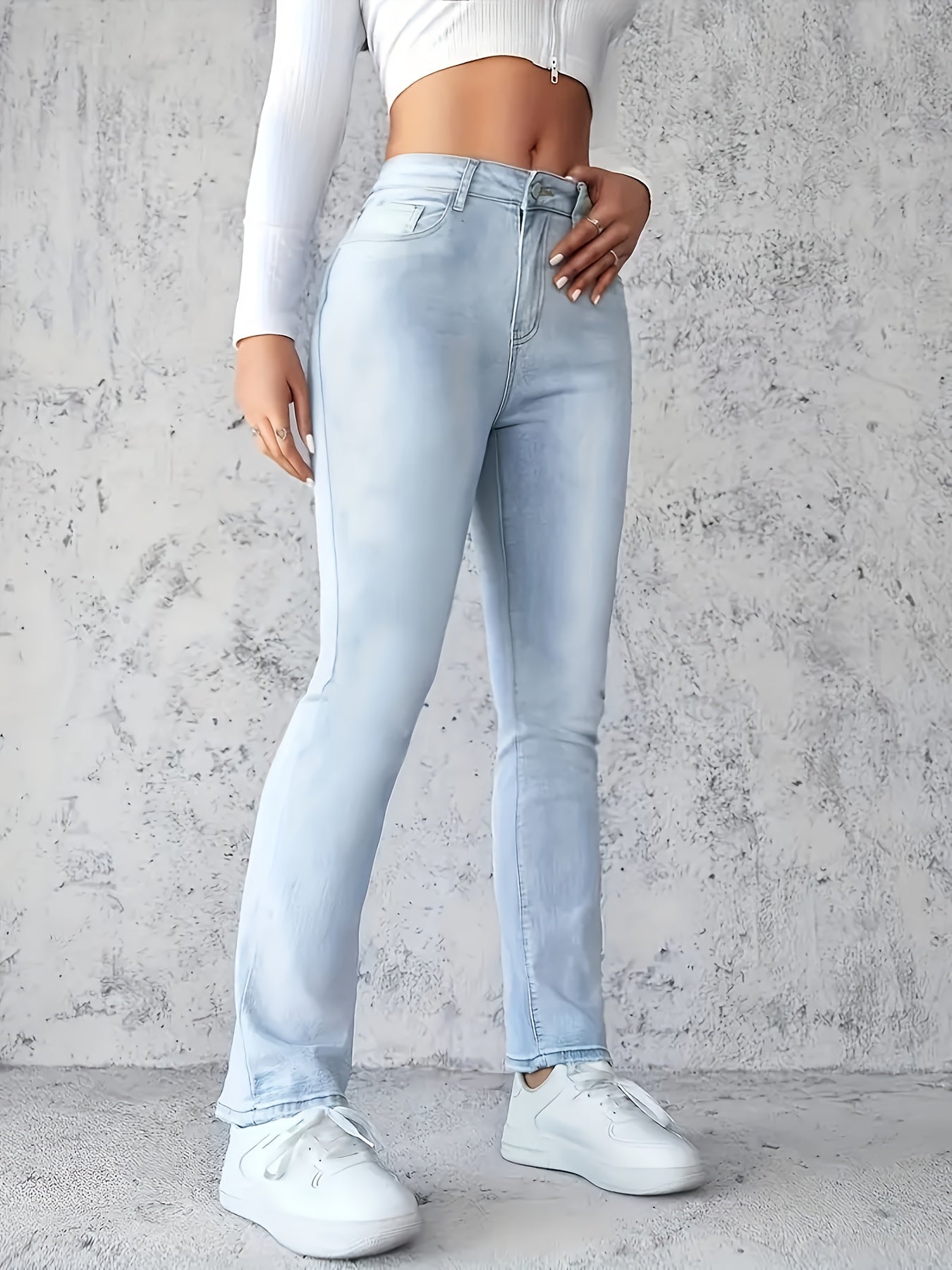 Women's High-waisted Skinny Jeans - Classic Blue, Elastic Texture, Zipper Fly, Tote Bag, Casual All Season Wear, Casual Wear | Skinny Jeans | Zipper Fly Jeans